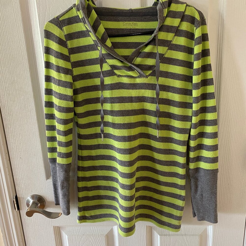 Calvin Klein Performance Hooded Long Sleeve Striped Green Shirt